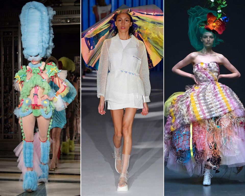 <p>Andere Modemacher steckten ihre Models bei der London Fashion Week in Kleider, Hosenanzüge und sexy Bademode – das wäre diesen Designern aber zu langweilig gewesen. Pam Hogg, Matty Bovan und Xiao Li bevorzugten Nackt-Looks, XXL-Hüte und halbfertige Kleider. (Bilder: AP Photo / Rex Features) </p>