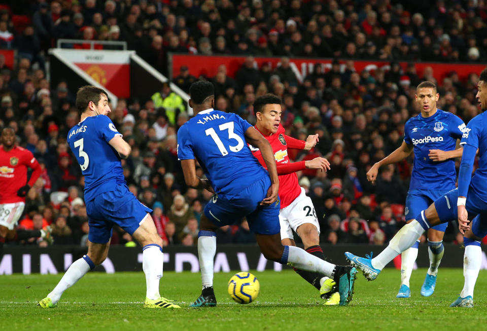 Mason Greenwood of Manchester United scores his team's first goal. (Credit: Getty Images)