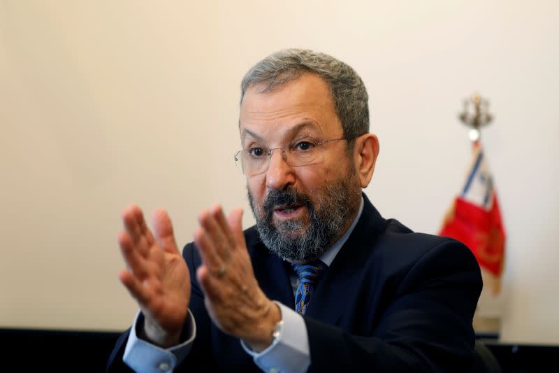 Ehud Barak, chairman of InterCure, a holding company of small medical firms, that bought medical cannabis developer Canndoc, speaks during an interview with Reuters in Tel Aviv