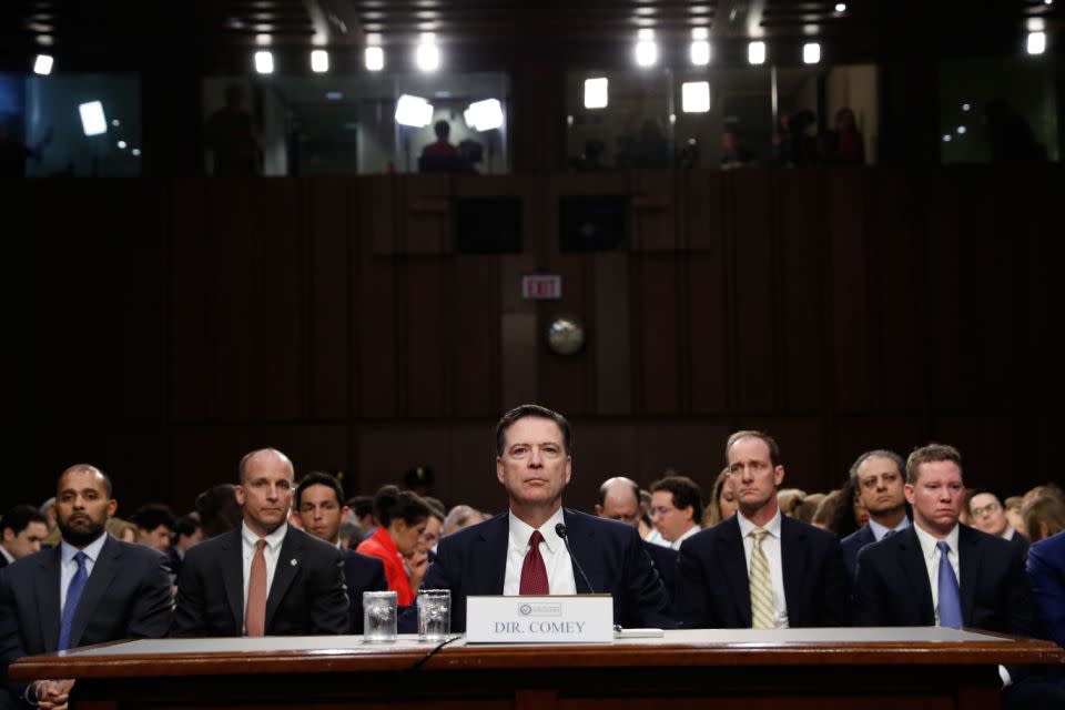 Comey at the Senate Intelligence Committee Hearing in Washington on Thursday. Source: AAP