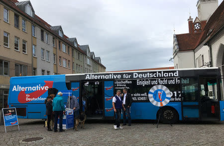 Election campaign bus of Germany's far-right Alternative for Deutschland (AfD) in Frankfurt Oder, Germany, September 11, 2017. REUTERS/Michelle Martin