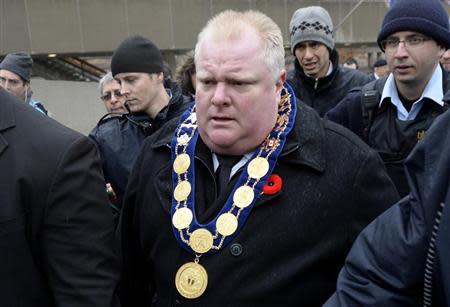 Toronto Mayor Ford walks back to City Hall following Remembrance Day ceremonies at Old City Hall in Toronto