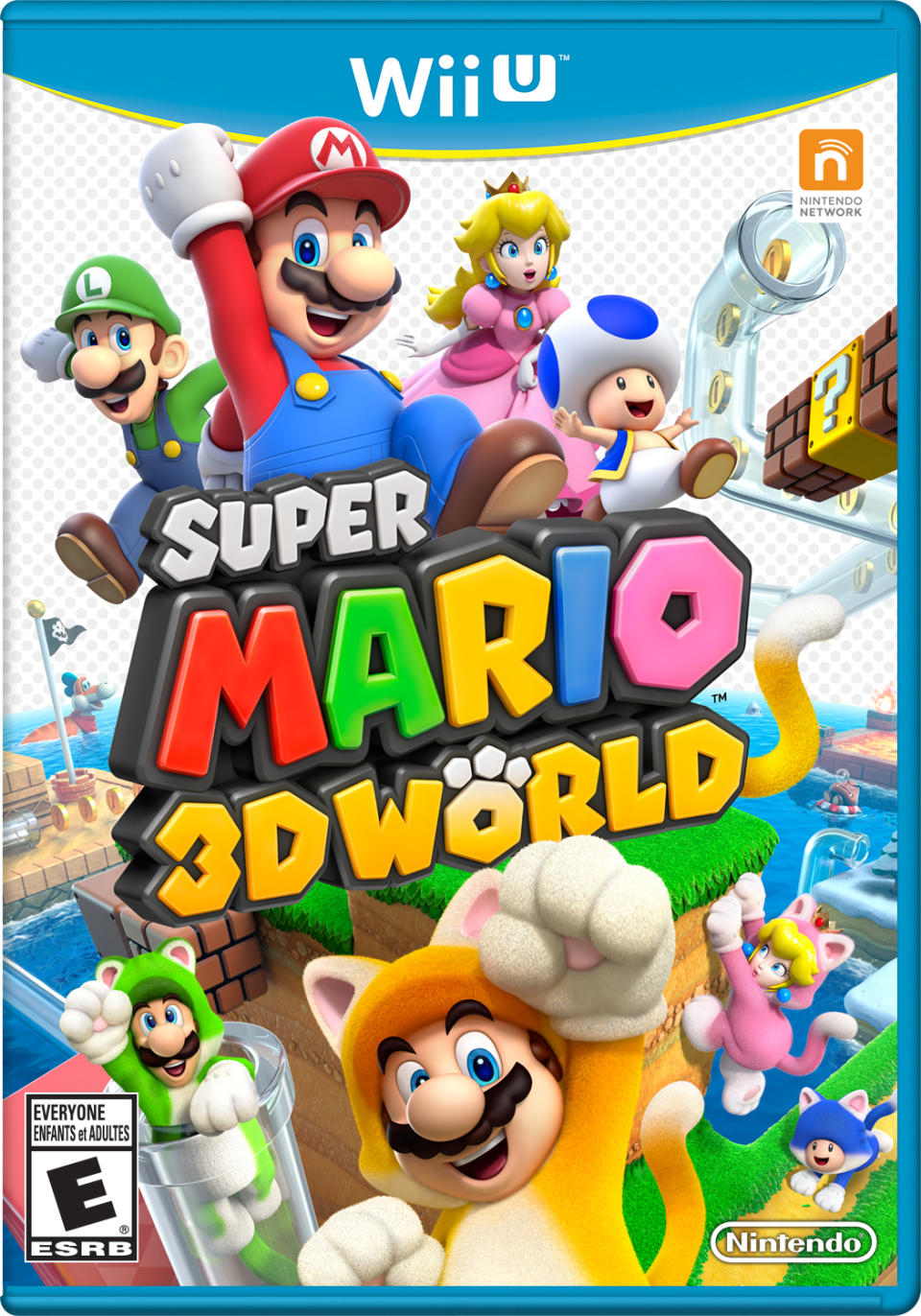 This photo provided by Nintendo shows the cover art on the box for the video game "Super Mario 3D World," (Nintendo for Wii U), where Mario and friends can transform into cats. (AP Photo/Nintendo)