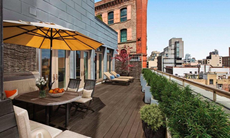 Gorgeous view of NYC's SoHo area from out on the terrace of David Bowie's old Manhattan apartment. 