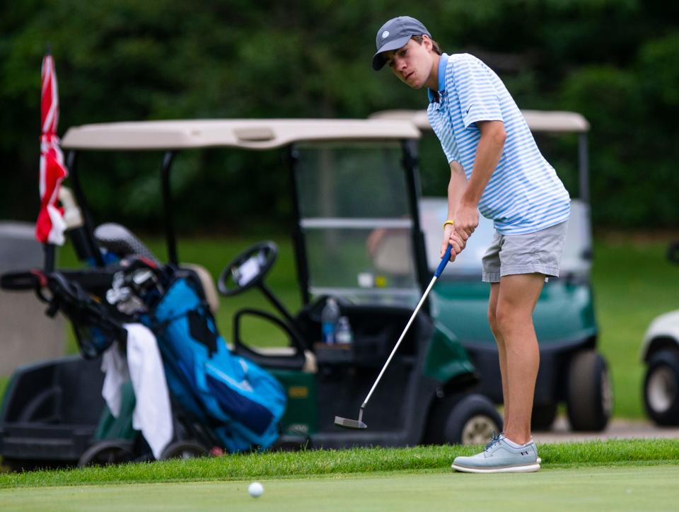 Satin Joseph's Thomas Raster putts during the sectional golf tournament Monday, June 6, 2022 at Erskine Park Golf Course. 