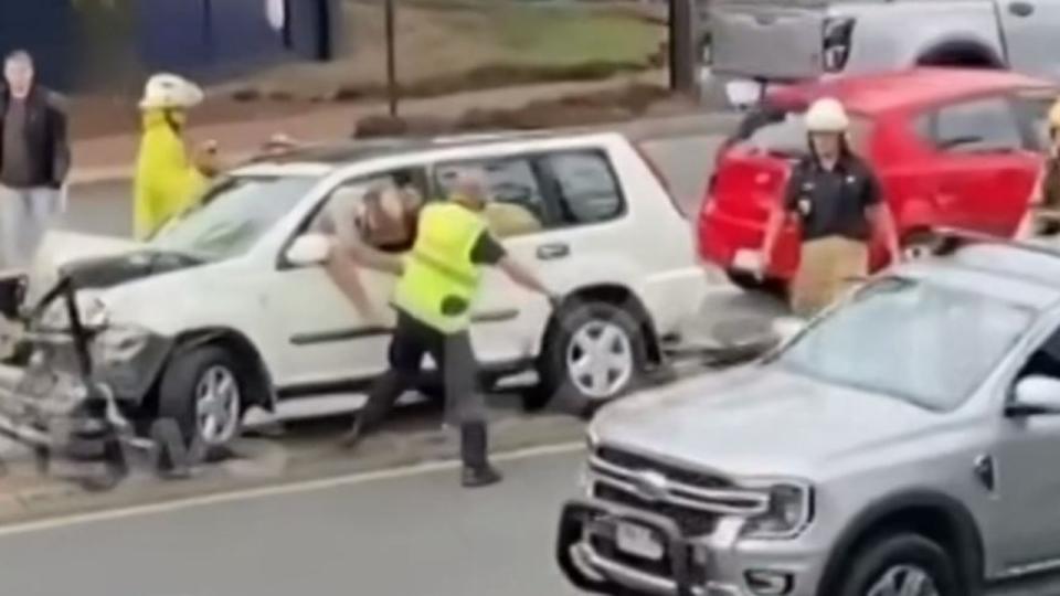 Footage as police officer is seen confronting a man through his car window in Queensland. Picture: 7NEWS