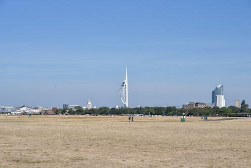 <span class="caption">Southsea Common in Portsmouth, UK, parched after summer heat.</span> <span class="attribution"><a class="link " href="https://www.shutterstock.com/image-photo/portsmouth-england-august-6th-2022-southsea-2187827389" rel="nofollow noopener" target="_blank" data-ylk="slk:Dave Colman/Shutterstock;elm:context_link;itc:0;sec:content-canvas">Dave Colman/Shutterstock</a></span>