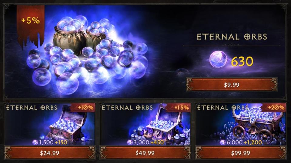 Diablo Immortal's official in-game store prices in US dollars. (Photo: Blizzard)