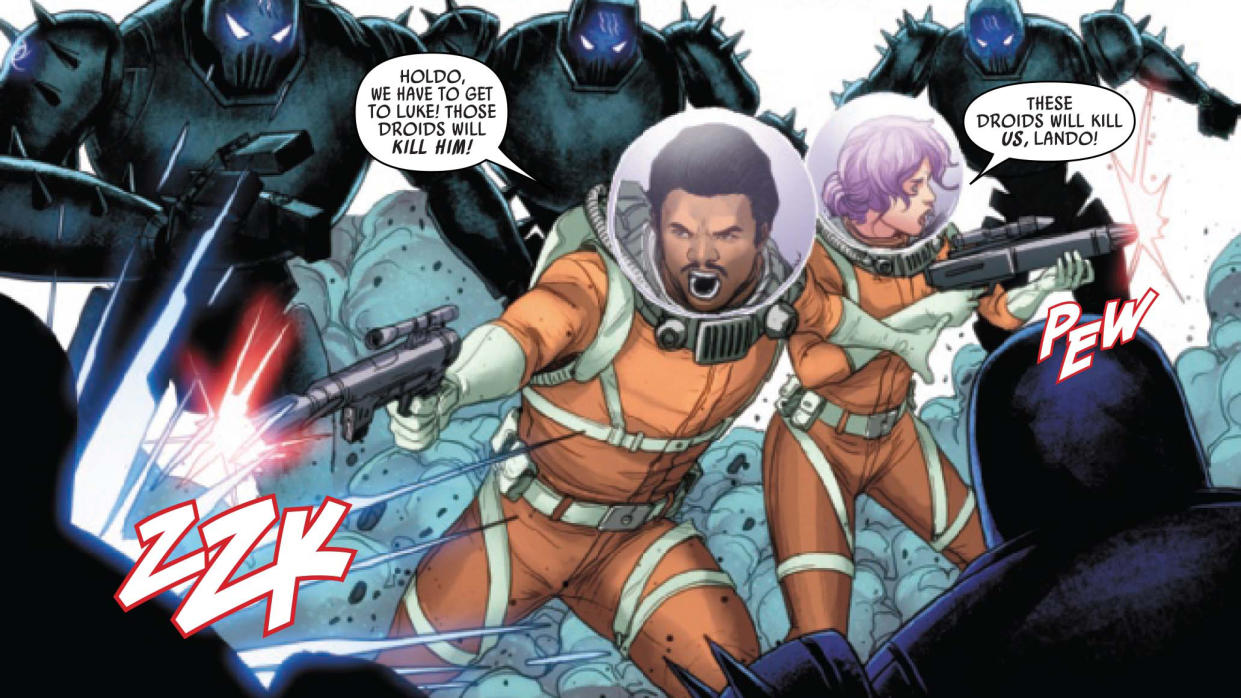  Lando and Holdo fight off some Killdroids in Star Wars #33. 