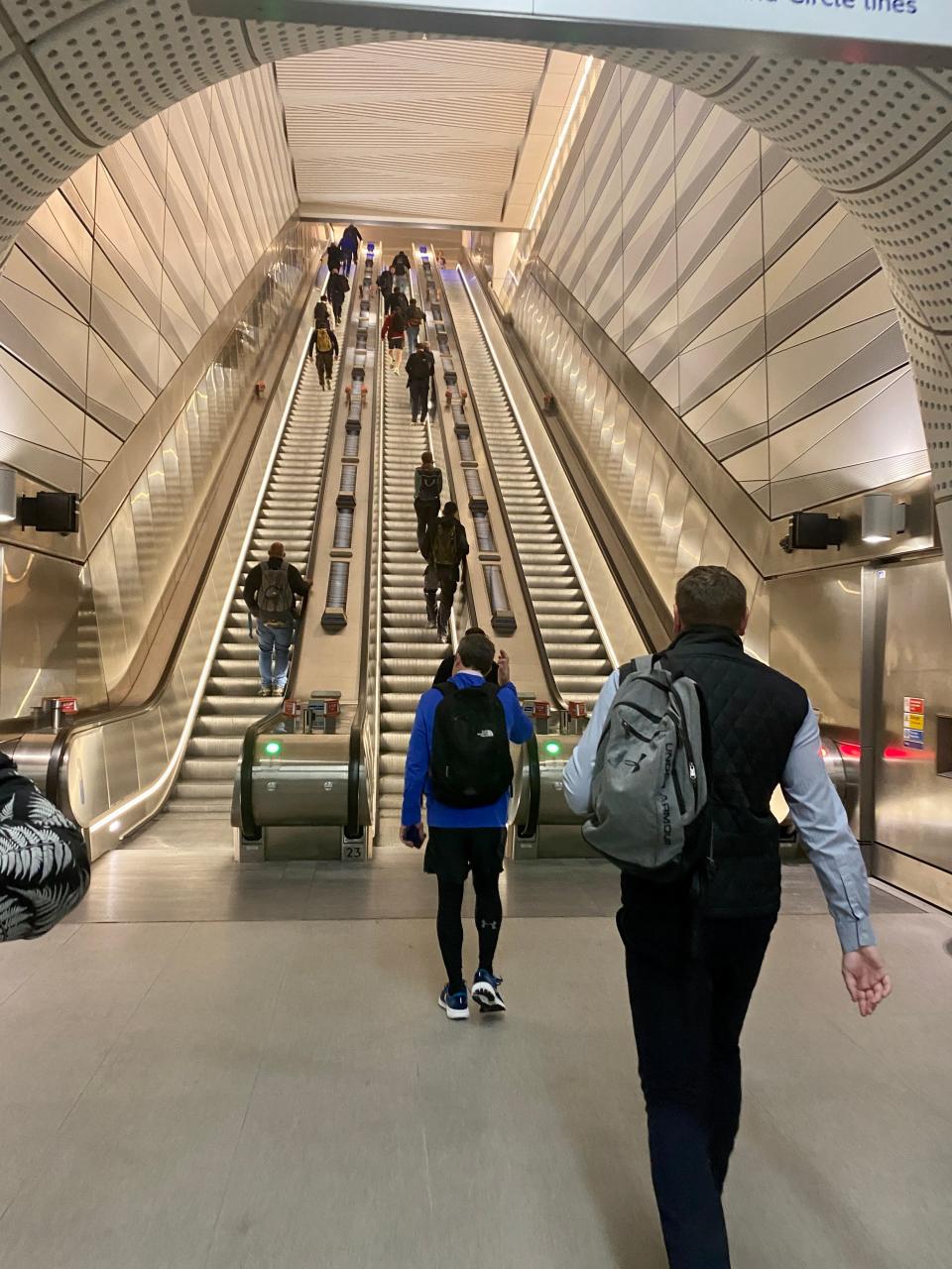 Escalators near Elizabeth line at Liverpool Street station.