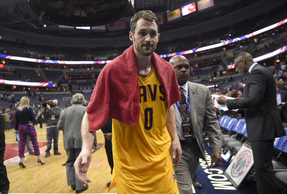 Kevin Love has never looked so comfortable in Cleveland. (AP)