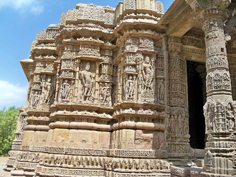 The exterior of the temple walls have 12 different postures of Aditya, the Sun God, along with eight Dikpals.