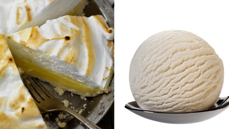 Lemon meringue pie, vanilla ice cream