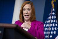 White House press secretary Jen Psaki speaks during a briefing at the White House, Thursday, Sept. 23, 2021, in Washington. (AP Photo/Evan Vucci)