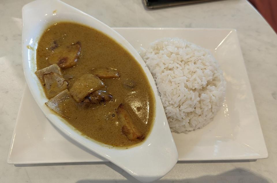 It may not look like much, but the beef brisket curry is satisfying and full of flavour.