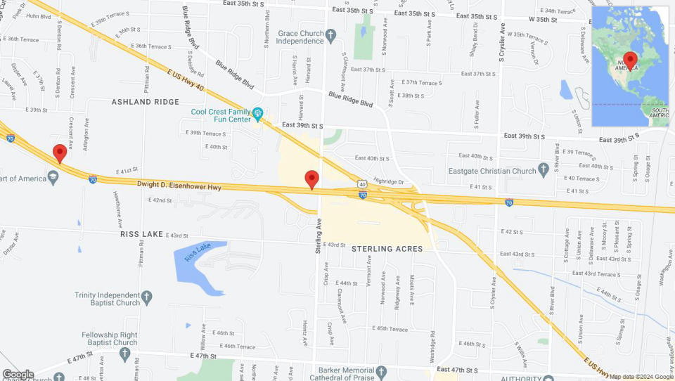 A detailed map that shows the affected road due to 'Incident on westbound I-70 in Kansas City' on May 11th at 4:55 p.m.