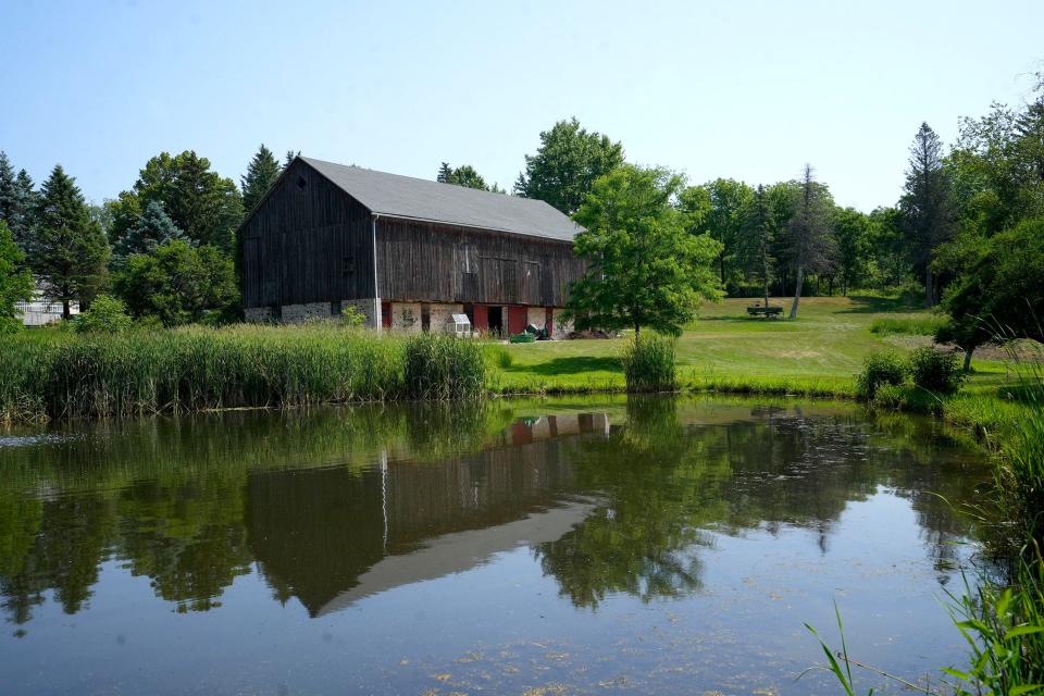 A barn built in 1887 is seen on the property of Susan and Tom Felmer in the town of Cedarburg on June 22, 2023. The Felmers' gardens will be featured in the Cedarburg Woman's Club 2023 Garden Walk. The property also has  two large ponds, a bog and a summer kitchen.