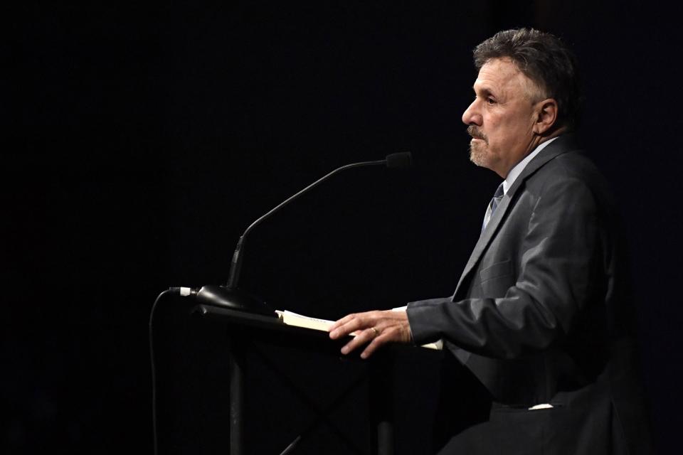 Former Columbine High School principal Frank DeAngelis speaks during the "Columbine 20 Years Later: A Faith-based Remembrance Service" at Waterstone Community Church on April 18, 2019, in Littleton, Colorado.