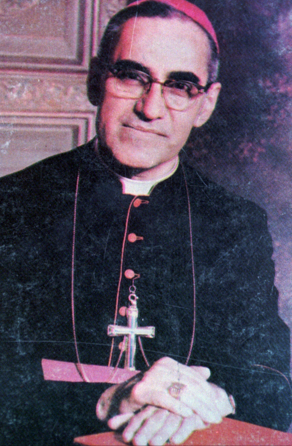 FILE - This undated file photo shows Archbishop Oscar Arnulfo Romero, who was gunned down while giving Mass in a San Salvador church on March 24, 1980. Pope Francis will canonize two of the most important and contested figures of the 20th-century Catholic Church, declaring Pope Paul VI and the martyred Salvadoran Archbishop Oscar Romero as models of saintliness for the faithful today. Sunday's ceremony is likely to be emotional for Francis, since he was greatly influenced by both men and privately told confidantes he wanted them made saints during his papacy. (AP Photo, File)