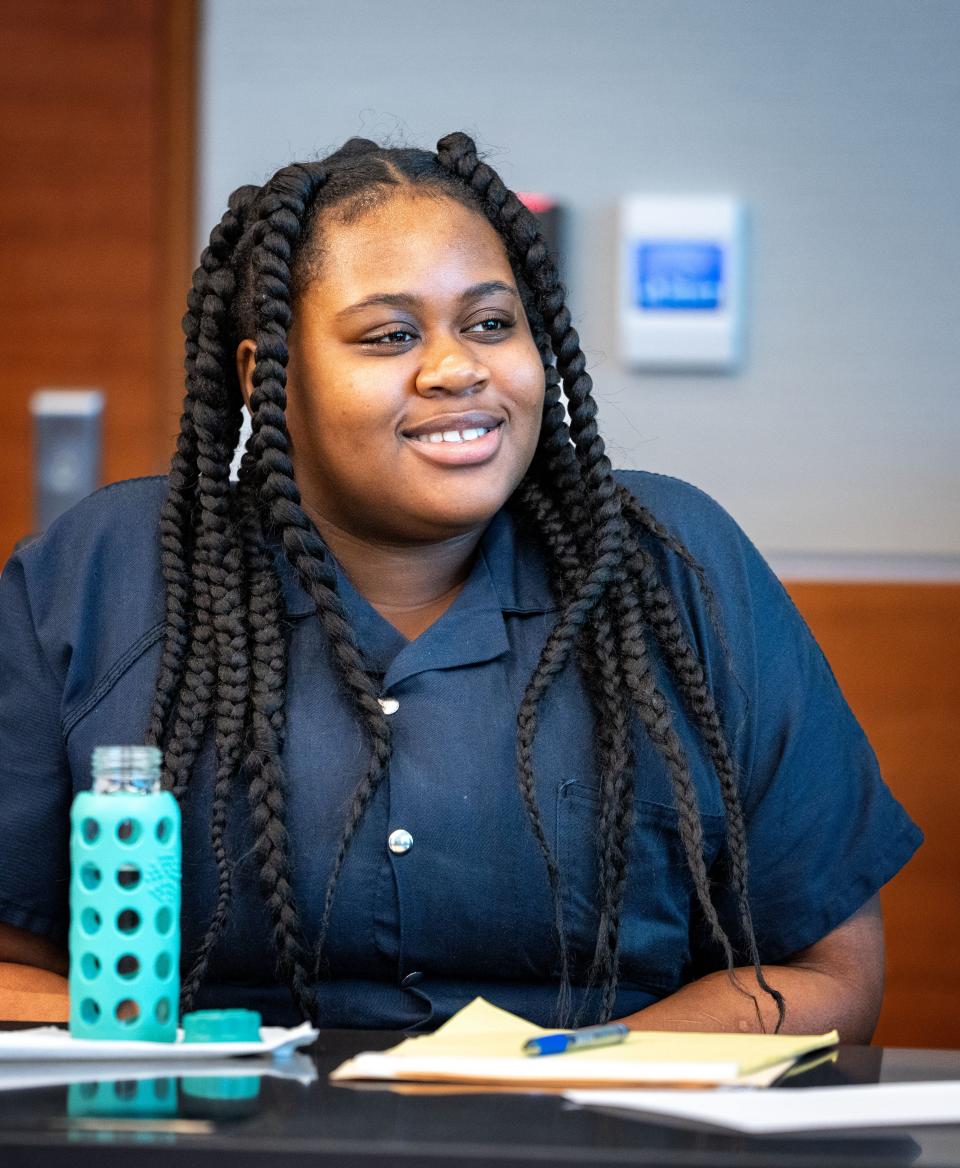 Pieper Lewis listens to testimony during a sentencing hearing Wednesday, Sept. 7, 2022. The Des Moines teen pleaded guilty to killing her alleged rapist in June 2020.