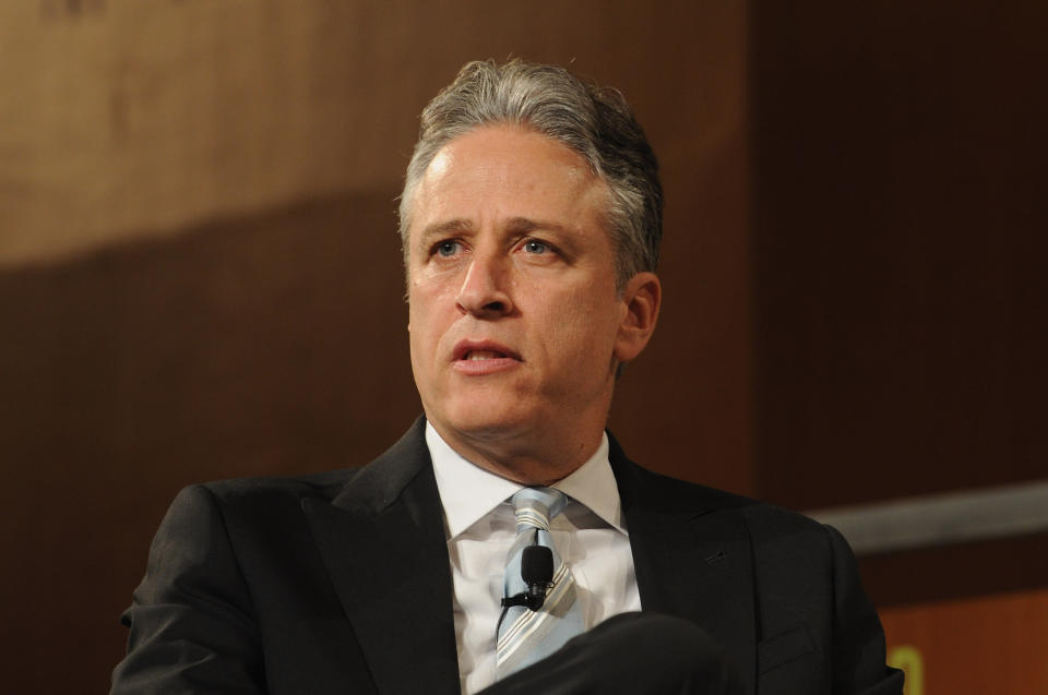 NEW YORK, NY - MAY 07:  Jon Stewart speaks at the Robin Hood Veterans Summit at Intrepid Sea-Air-Space Museum on May 7, 2012 in New York City.  (Photo by Craig Barritt/Getty Images for The Robin Hood Foundation)