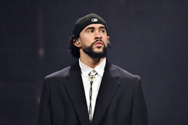 Bad Bunny performs onstage during his "Most Wanted" tour at State Farm Arena on May 14, 2024 in Atlanta, Georgia. - Credit: Paras Griffin/Getty Images