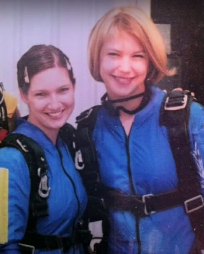 Laura Jones, left, and her sister Jessica Cooper, right, went skydiving together to celebrate Jones' 21st birthday.