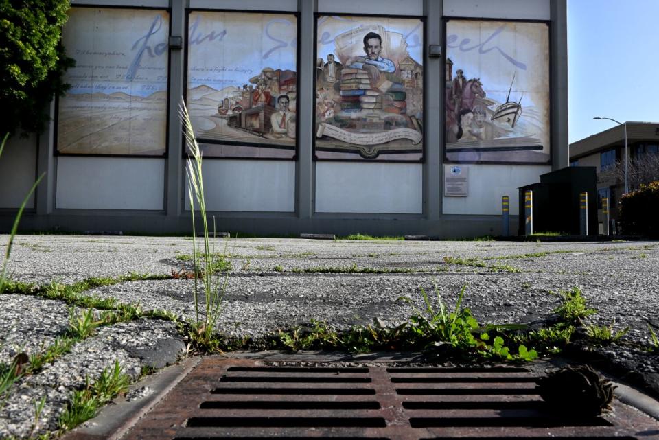 A mural of novelist John Steinbeck is still on display outside the old Salinas Californian building.