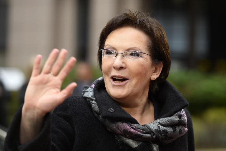 Polish Prime Minister Ewa Kopacz, seen here on October 24, 2014, made it clear Wednesday that she intended to purge her government of anyone tainted by the eavesdropping affair