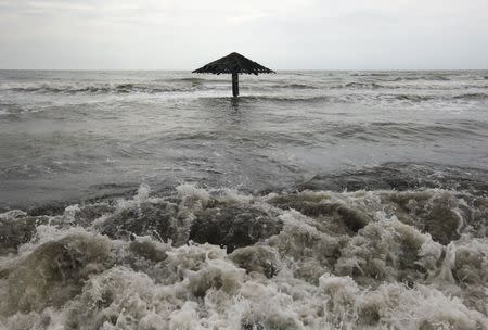 Waves come ashore at Mayangan village in Subang, Indonesia's West Java province, Indonesia, in this July 16, 2010 file photo. REUTERS/Beawiharta