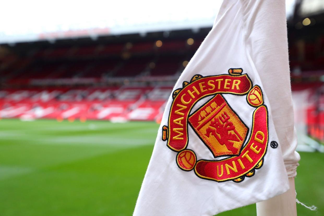 A detailed view of the corner flag inside the stadium prior to the Premier League match between Manchester United and Norwich City at Old Trafford.