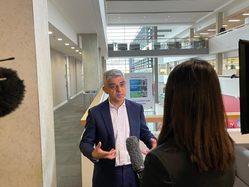 London mayor Sadiq Khan, speaking to reporters at Hendon Police College this week (Noah Vickers/Local Democracy Reporting Service)