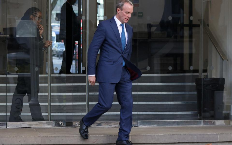 Dominic Raab pictured on day he gives evidence to Covid Inquiry
