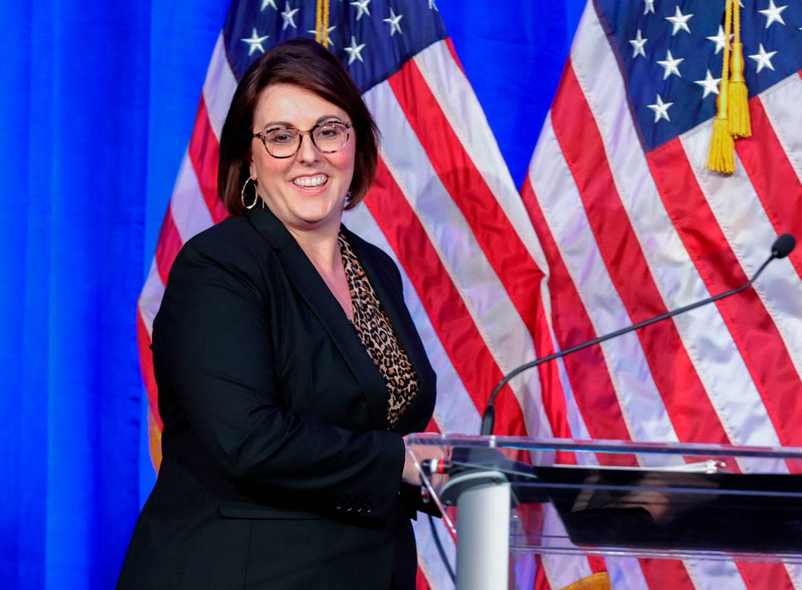 Ellen Weaver speaks after winning the election for South Carolina Superintendent of education during a celebration at the University of South Carolina Alumni Center in Columbia on Tuesday, Nov. 08, 2022.