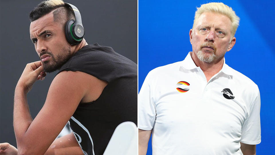 Pictured here, Nick Kyrgios and Boris Becker have engaged in a war or words on Twitter.