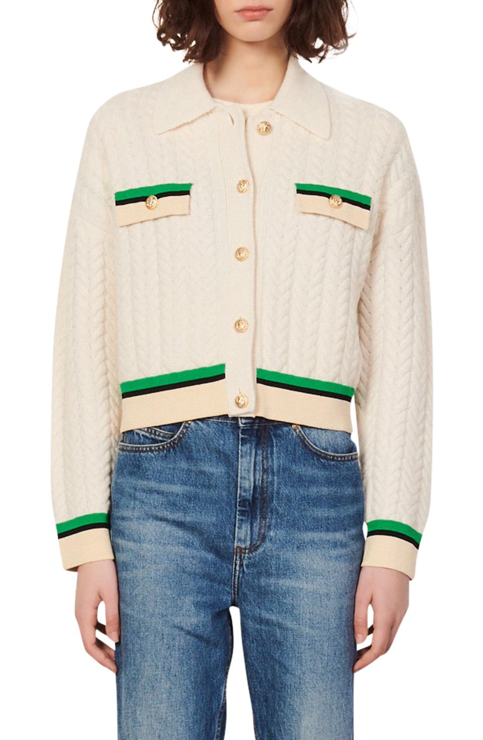 9) Idriss Colorblock Cable Knit Wool Cardigan