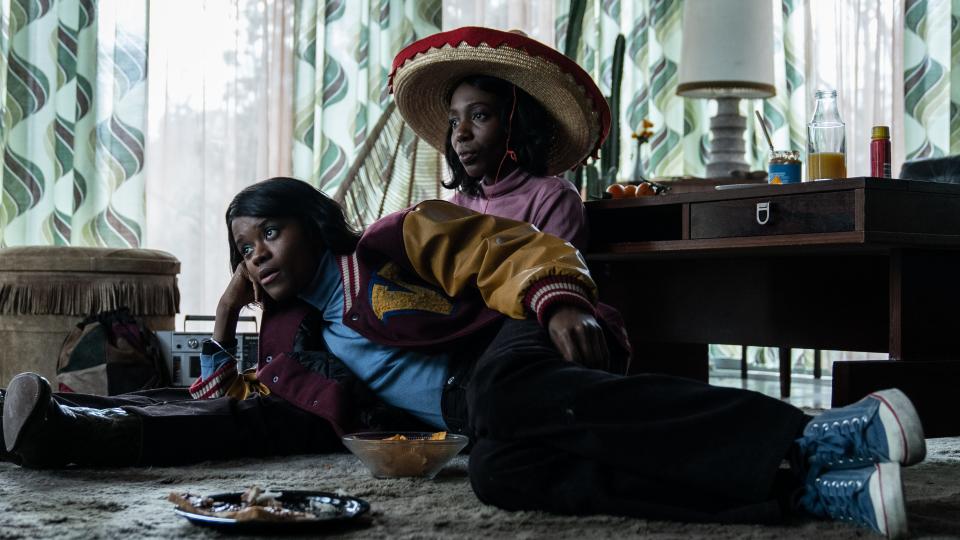 Letitia Wright (left) and Tamara Lawrance play sisters who only communicate with each other and craft a fantasy world to escape the reality of their own lives in "The Silent Twins."