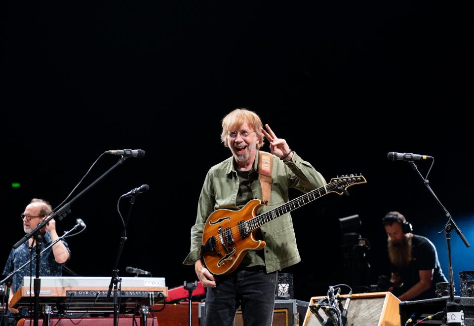 Trey Anastasio of Phish greets fans at Bridgestone Arena on the first night of a three day stop in Nashville, Tenn., Friday night, Oct. 6, 2023.