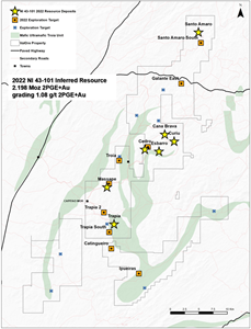 Pedra Branca Regional Map, with Exploration Targets and Known PGE Deposits