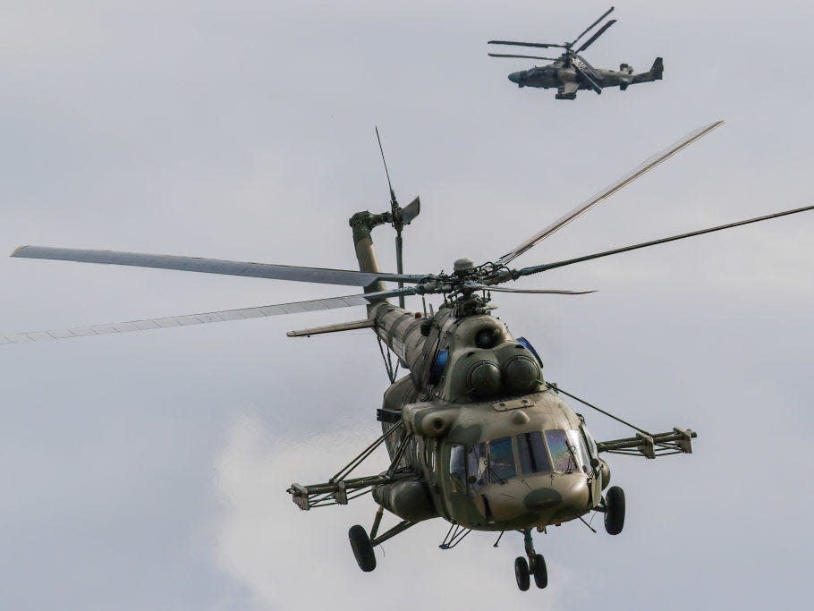 Russian Air Force Mil Mi-8 and Kamov Ka-52 "Alligator" attack helicopter