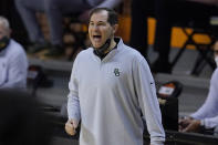 Baylor head coach Scott Drew shouts in the first half of an NCAA college basketball game Oklahoma State, Saturday, Jan. 23, 2021, in Stillwater, Okla. (AP Photo/Sue Ogrocki)