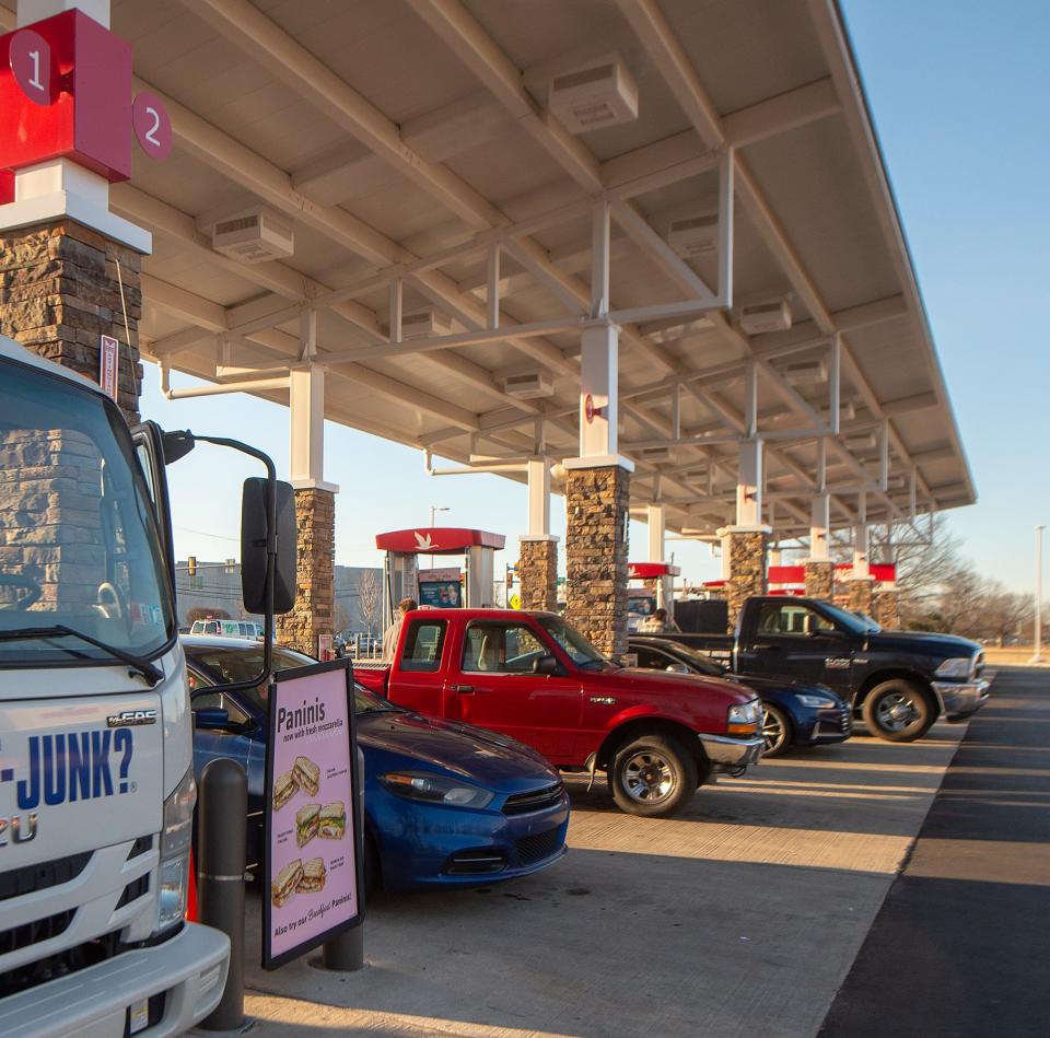 Despite the rise in gas prices, tanks are being filled around Bucks County, like this Wawa station in Bristol Township.