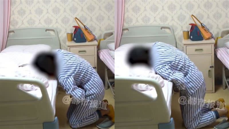20歲女子在病房痛苦跪地。（圖／翻攝自都市報導微博）