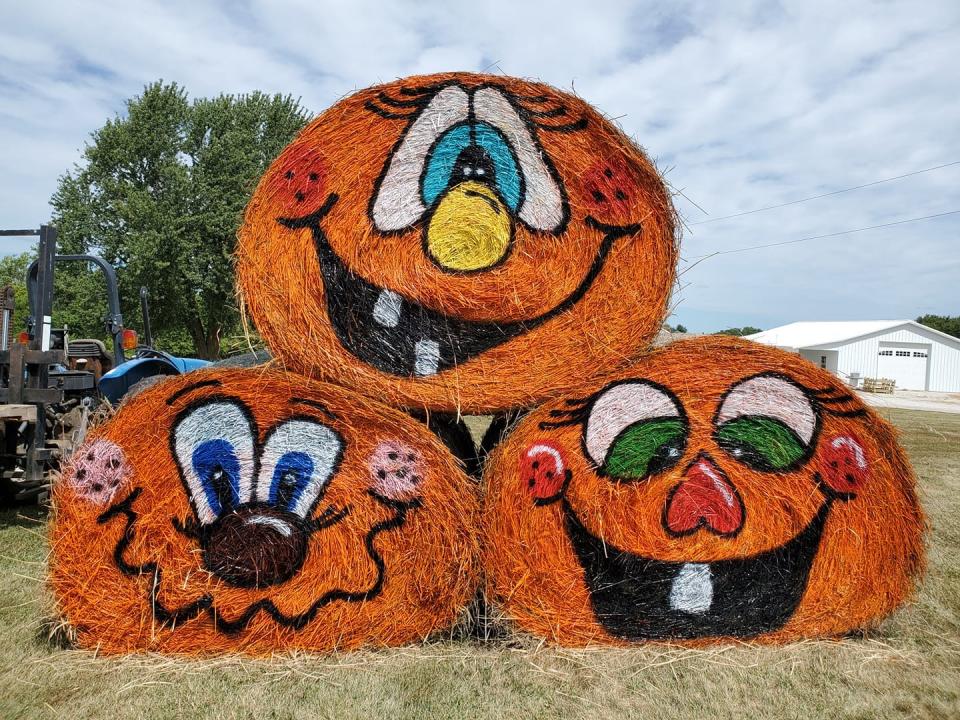 Painted hay bales at Harvest Barn Marketplace, Osceola.