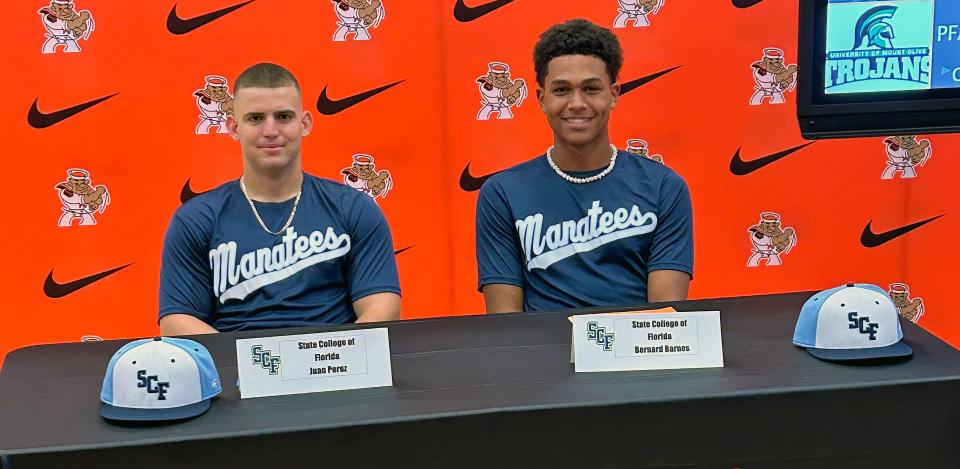 Sarasota High signings: baseball players Juan Perez and Bernard Barnes, both going to State College of Florida.