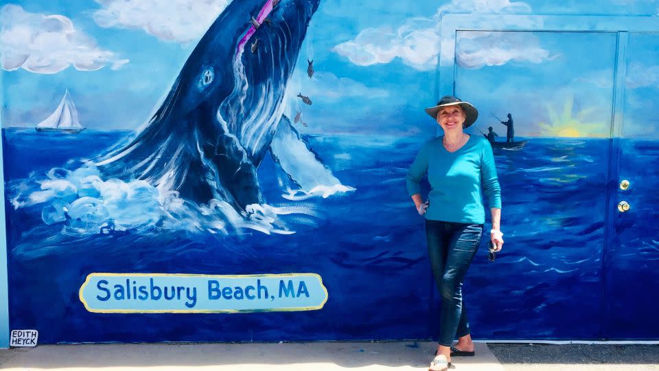 Faced with financial instability after her divorce, Edith Heyck, 72, was thrilled to land an apartment in senior housing, where her rent is adjusted to match her income. In her free time, she loves working on art projects and painting murals in the community, like this one. - Courtesy Edith Heyck