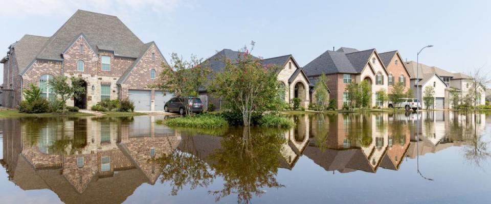 Houses in Houston suburb flooded from Hurricane Harvey 2017