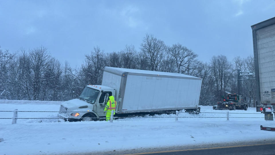 A crash on westbound I-96 near Cascade Road near Grand Rapids on Jan. 16, 2024.