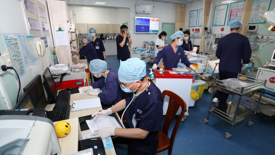 Doctors conduct an emergency treatment drill at a hospital in Zhejiang province earlier this year. - CFOTO/Future Publishing/Getty Images
