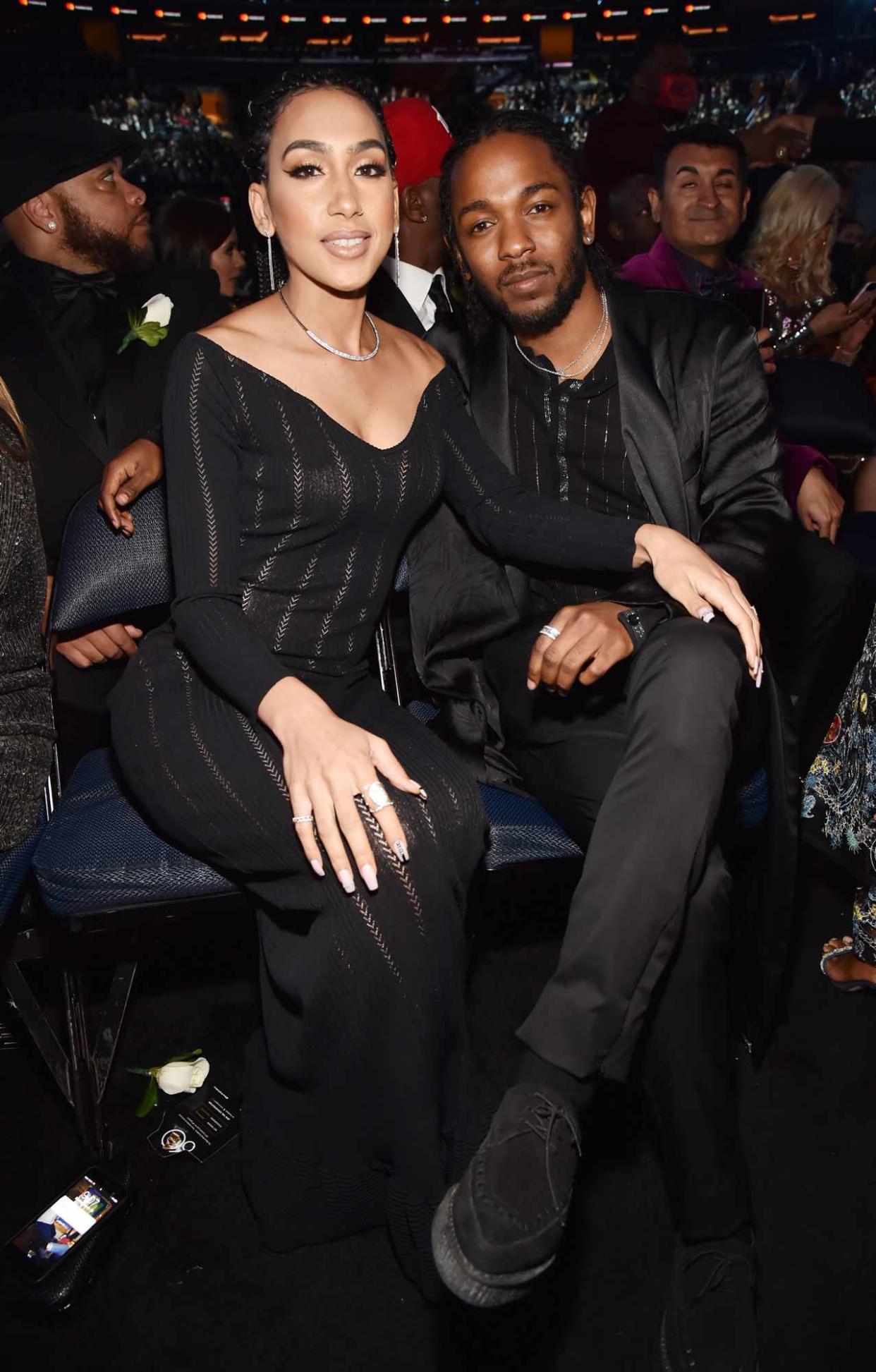 Whitney Alford and recording artist Kendrick Lamar attend the 60th Annual GRAMMY Awards at Madison Square Garden on January 28, 2018 in New York City